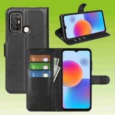 Für ZTE Blade A52 Handy Tasche Schwarz Etuis Kunst-Leder Hülle Cover Schutz Case
