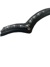 Stirnriemen Pony/Cob, Leder, Schwarz, mit Perlen und Glitzer-Steinen
