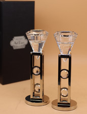 Past Times Art Deco Glas Silber Kristall Kerzenhalter NEU PAAR