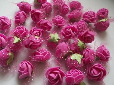 50 Mini Foam Rosen pink im Tüllmantel Deko Hochzeit Tischdeko Schaumstoff