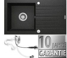 Granitspüle Schwarz Küchenspüle Siphon Einbauspüle Spülbecken Spüle 76x44 Küche
