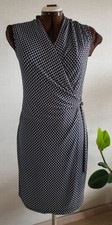 ANN TAYLOR Damen elegantes Jerseykleid wickeloptik schwarz/weiß Gr. S M 36 38