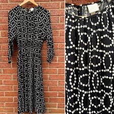 Neue h&m Schwarzweiß Chain Link Spot geometrische Midi Wadenlang Kleid UK S 8/10