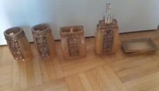 Bad SET Seifenspender Seifenschale Becher Zahnbürstenhalter Gold Braun