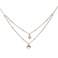 Kette Halskette doppelt 925 Silber rosegold/silber Kugel Zirkonia Stern Herz 