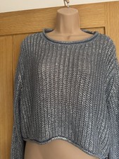 DAMENPULLOVER ZARA BLAU SILBER STRICK GRÖSSE L TOP ZUSTAND