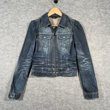 Diesel Denim Jacke Größe Medium Damen Washed Blau Langarm Kragen Reißverschluss