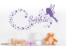 Fee + Wunschname + 80 Sterne Mädchen Name Kinderzimmer Wandaufkleber WandTattoo