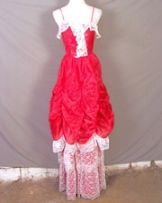 Vintage 80s Laut Rot & Weiß Spitze Satin Ball Kleid Saloon Südlich Belle Sz 5/6