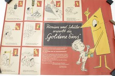 schöne alte Pionier Karten Plakat Goldene Eins Abzeichen DDR