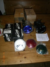 Par 36 Strahler, 2 Stück, Chrom + schwarz, unbenutzt, 5 Birnen, 3 Farbscheiben