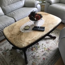 Couchtisch mit Marmorplatte, Massiv Mahagoni Antik