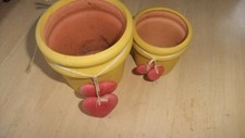 2er Set Blumentöpfe, 2 Größen mit jeweils 2 Tonherze,Höhe  10u.7  cm, gebraucht