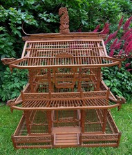 Alter older chinesischer XXL Holzvogelkäfig birdcage handwork  Handarbeit RAR