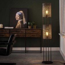 FAMLIGHTS | Stehleuchte Lino in und Braun E27 2-flammig ❤️ Schwarz Metall