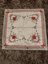 VINTAGE EU bestickte Weihnachtstischdecke 33,5"" x 33,5"" Zoll mit Mängeln