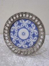 DDR Lichte Design Porzellan Zierteller mit Metallmontur Vintage um 1970/80 25 cm