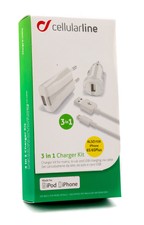 Cellularline 3in1 Kit Netzteil Ladegerät Kfz Adapter Kabel Apple iPhone iPad 554