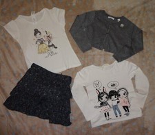 Set, Gr. 110-116, H&M Langarm-Shirt + Okaidi Rock + Jacke, T-Shirt gold grau 