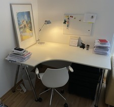 Eckschreibitsch weiß links, 160 x 120 x 80cm, IKEA Galant, Metallbeine 