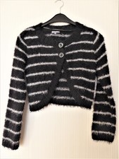 kurze flauschige GDM Grain de Malice Bolero Strickjacke Gr. M / 40 schwarz weiß