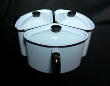 Judge Emaille Töpfe/Pfannen Küchengeschirr 1960er Jahre seltenes 'Space Saver' Set