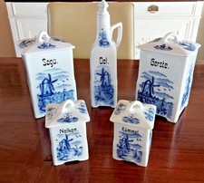 VINTAGE-SET 4 VORRATS-DOSE GROSS/KLEIN 1X FLASCHE KERAMIK SCHIFFE WINDMÜHLEN