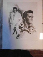 Elvis Presley (02) s/w Druck hinter rahmenlosen Bilderhalter 35x28 cm
