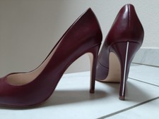 Damen Pumps 38 Leder ZARA dunkles Burgundrot hoher Absatz mit Metallzierleiste