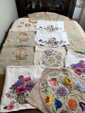 Vintage handbesticktes Leinenpaket ~ Settee Rücken ~ Bildplatten ~ x12