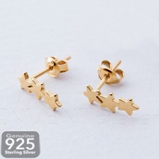 925 Sterling Silber 3 Sterne Ohr Ohrstecker Ohrringe vergoldet 14k/1 Paar