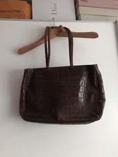 Furla Damen Tasche Neuwertig Gross Leder Braun Kroko Optik Made in Italy Vintage