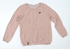 Naketano Damen Pink Punktmuster Viskose Basic Bluse Gr. L Rundhalsausschnitt