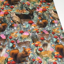 Tischdeko Herbst Tischläufer Herbstwald Digitaldruck Pilze Rehe Vögel 40x150cm 