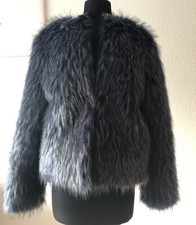 LOST INK Fake Fur Kunstfell Jacke Teddy Dunkelblau Schwarz Mantel XS/34 Neu