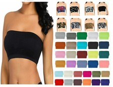 Damen Plain Boob Tube Trägerlos Bandeau Elastisch Stretch Vest Bra Crop Top