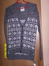 HOLLISTER Damen Mädchen Strickjacke Cardigan XS Longjacke grau-weiß gemustert!