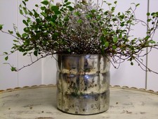 Bauernsilber Glas Windlicht Vase Blumentopf 12,5 cm H Deko Country Antik