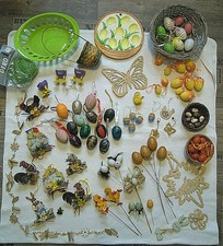 Vintage 95 x Oster Eier Behang Handbemalt Hase Kunststoff Holz Glas Platte Korb