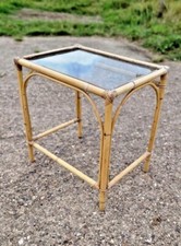 Vintage Beistelltisch Couchtisch Bambus Rattan Korb Glas Top - Boho? Tiki? Retro 