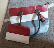 Tasche Shopper+ kleine Tasche Papiere  grau/creme/rot Retro Alltag top