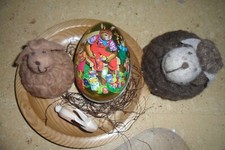 Metallei Schaf Holzhase Osterhase Wollschaf Deko Ostern Frühling einmal benutzt