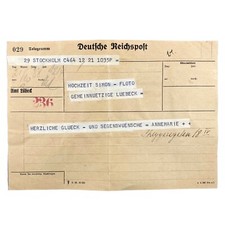 ANTIKES TELEGRAMM Glückwunsch Hochzeit 1888 Stockholm Lübeck 3 Kaiser Jahr Alt