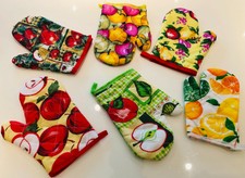 Topfhandschuhe Handschuhe zum Kochen Backen Küchenhandschuhe bunt Obst Früchte 