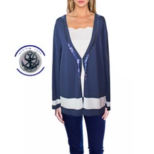 Maritim Look Glattstrick Jacke Cardigan Bolero Pailletten Navy Elegant NEU Gr.42