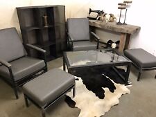 Set Industrial Style Loft Lounge Sessel mit Hocker und Couchtisch