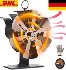 6 Flügel Ofenventilator Stromloser Wärmebetriebener Kaminventilator +Thermometer