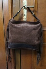 BOGNER Tasche Hobo Bag Velour Leder braun Fransen neuwertig