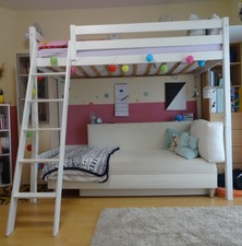 ♥TiCAA Hochbett Hochschläfer "Matthias"♥ Kiefer weiß mit Rollrost ☆TOP☆  