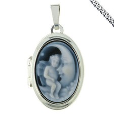 Medaillon Amulett Achatgemme Engel Mond mit Gravur Kette Silber 2 Bilder Gemme